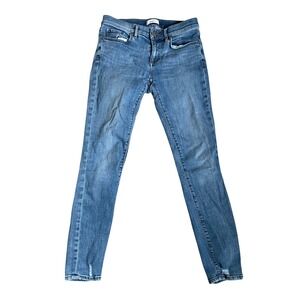LOFT Modern Skinny Jeans size 0 Blue Medium Wash Distressed Hem Everyday Casual